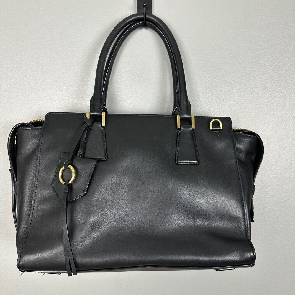 Cole Haan Marli Square Black 100% Leather Satchel Gold Hardware